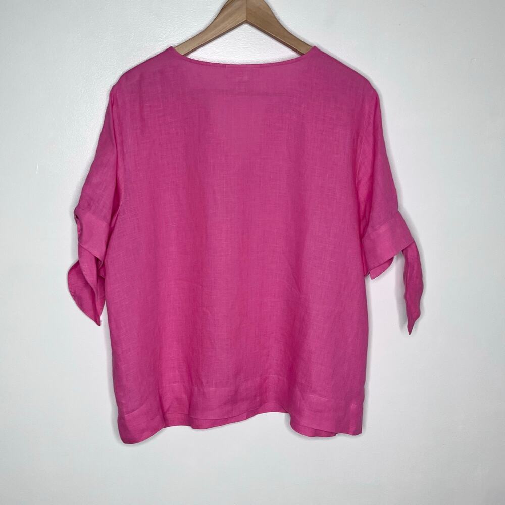 Charter Club Luxury Pink Linen Tie Sleeve Blouse Size Large Resort - Picture 7 of 9